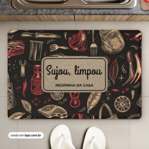 Tapete Capacho Kitchen Personalizado Antiderrapante - 60x40cm, Kitchen