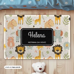 Tapete Capacho Kids Infantil Personalizado Antiderrapante - 60x40cm, Animais