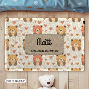 Tapete Capacho Kids Infantil Personalizado Antiderrapante - 60x40cm, Ursinhos