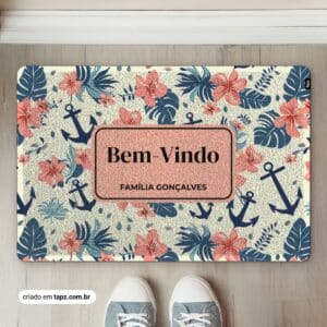 Tapete Capacho Praia Verão Personalizado Antiderrapante - 60x40cm, Anchors