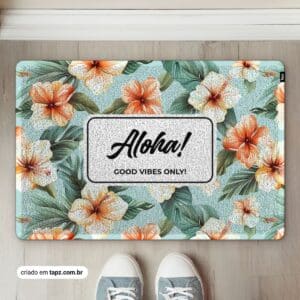 Tapete Capacho Praia Verão Personalizado Antiderrapante - 60x40cm, Hibiscus