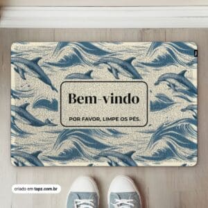 Tapete Capacho Praia Verão Personalizado Antiderrapante - 60x40cm, Whales