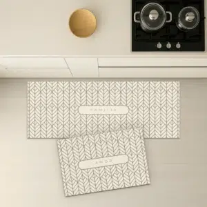 Passadeira Absorvente Geometric Antiderrapante Personalizada - kit, Bege Nuvem