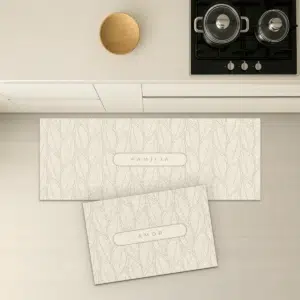 Passadeira Absorvente Leaf Antiderrapante Personalizada - kit, Bege Nuvem